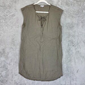 Splendid Dress Womens Small Green Sleeveless Tie Neck Shift Fringe Hem Tunic